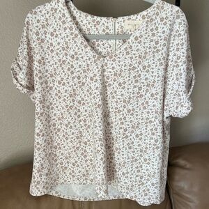 MELLODAY Cream and Brown Leaf Print Blouse